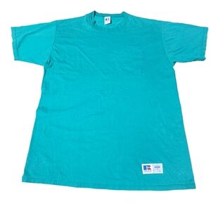 Vintage Russel Pocket T-Shirt XL Teal Made In USA B28